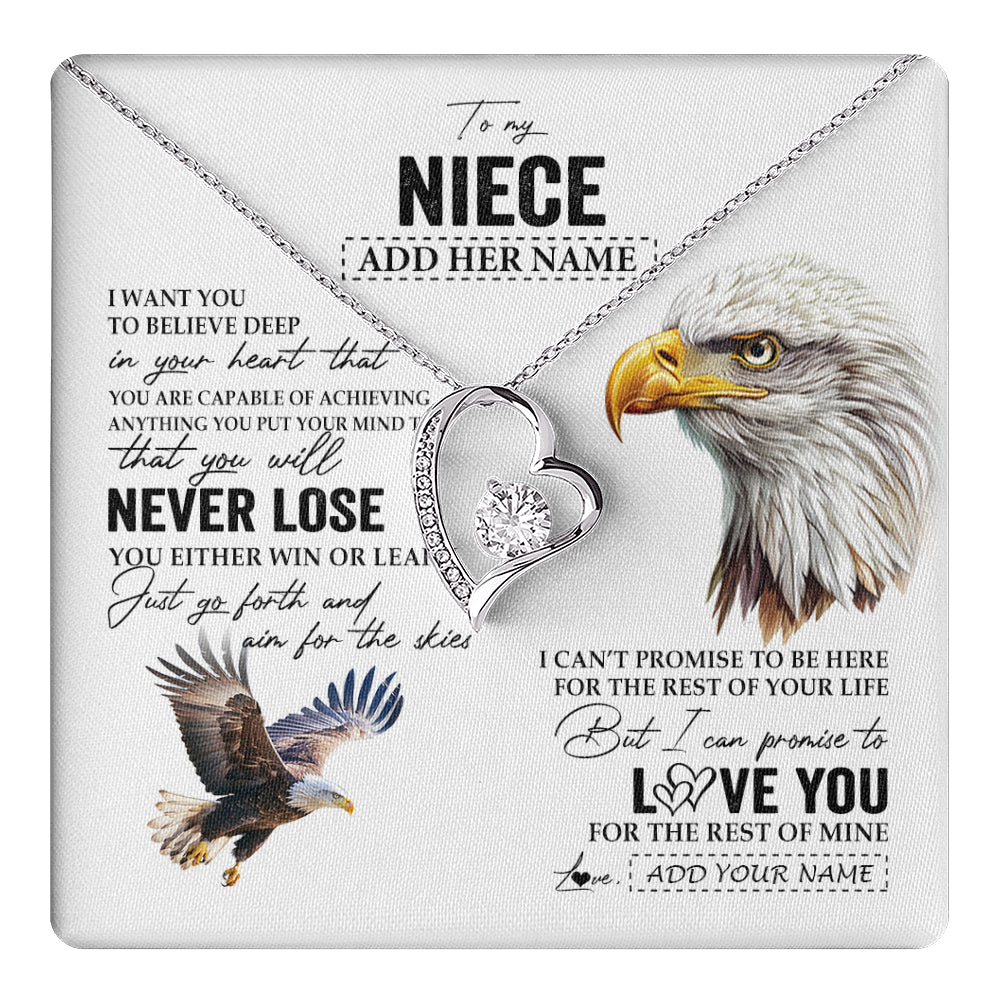 Forever Love Necklace 14K White Gold Finish | 1 | Personalized To My Niece Necklace From Aunt Uncle Auntie You Will Never Lose Eagle Niece Birthday Gifts Graduation Christmas Customized Gift Box Message Card | teecentury