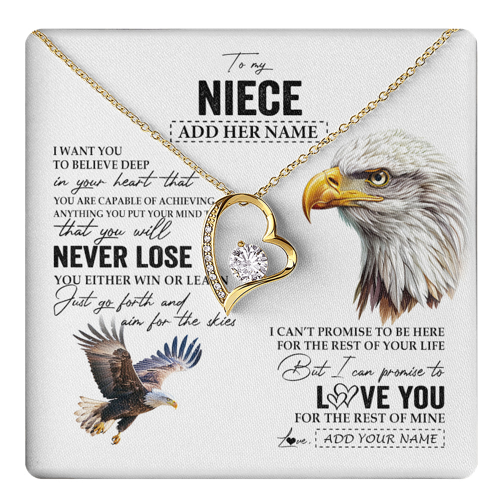 Forever Love Necklace 18K Yellow Gold Finish | 1 | Personalized To My Niece Necklace From Aunt Uncle Auntie You Will Never Lose Eagle Niece Birthday Gifts Graduation Christmas Customized Gift Box Message Card | teecentury