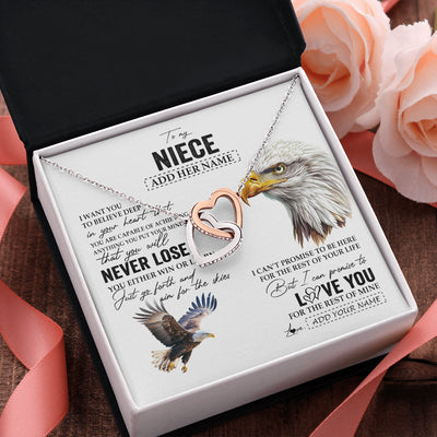 Interlocking Hearts Necklace Stainless Steel & Rose Gold Finish | 2 | Personalized To My Niece Necklace From Aunt Uncle Auntie You Will Never Lose Eagle Niece Birthday Gifts Graduation Christmas Customized Gift Box Message Card | teecentury
