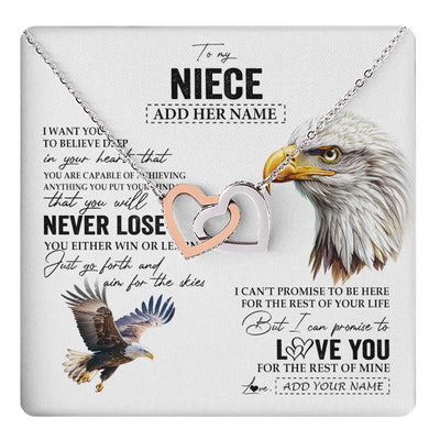 Interlocking Hearts Necklace Stainless Steel & Rose Gold Finish | 1 | Personalized To My Niece Necklace From Aunt Uncle Auntie You Will Never Lose Eagle Niece Birthday Gifts Graduation Christmas Customized Gift Box Message Card | teecentury