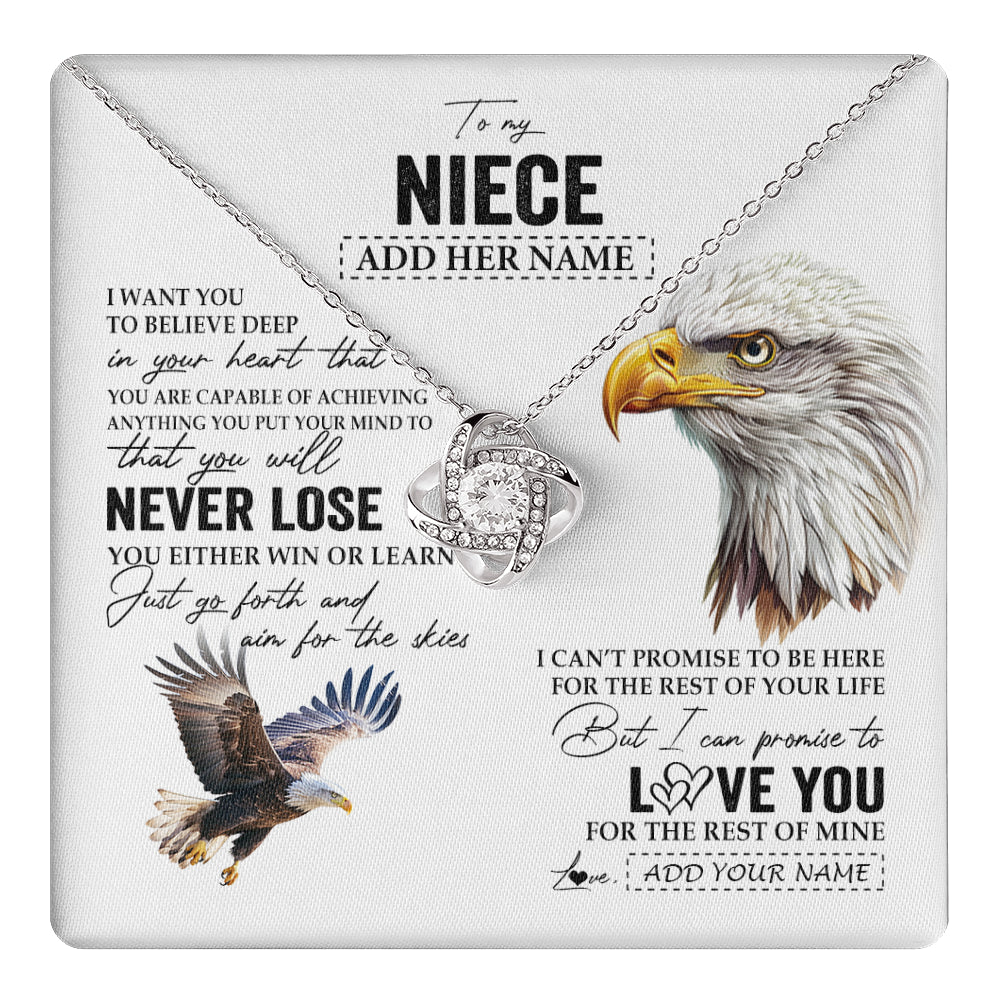 Love Knot Necklace 14K White Gold Finish | 1 | Personalized To My Niece Necklace From Aunt Uncle Auntie You Will Never Lose Eagle Niece Birthday Gifts Graduation Christmas Customized Gift Box Message Card | teecentury