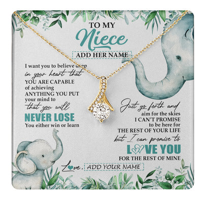 Alluring Beauty Necklace 18K Yellow Gold Finish | 1 | Personalized To My Niece Necklace From Aunt Uncle Auntie You Will Never Lose Elephant Niece Birthday Gifts Graduation Christmas Custom Gift Box Message Card | teecentury