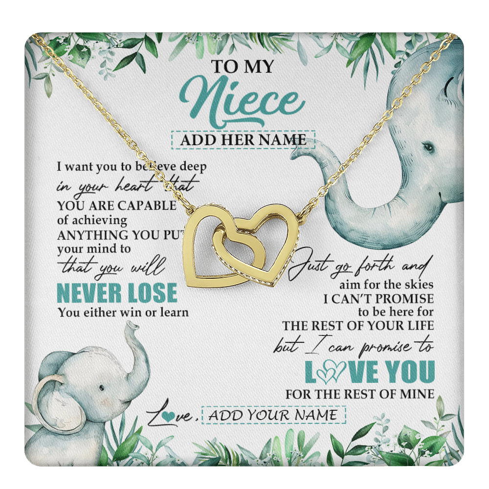 Interlocking Hearts Necklace 18K Yellow Gold Finish | 1 | Personalized To My Niece Necklace From Aunt Uncle Auntie You Will Never Lose Elephant Niece Birthday Gifts Graduation Christmas Custom Gift Box Message Card | teecentury