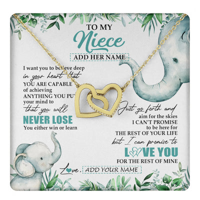 Interlocking Hearts Necklace 18K Yellow Gold Finish | 1 | Personalized To My Niece Necklace From Aunt Uncle Auntie You Will Never Lose Elephant Niece Birthday Gifts Graduation Christmas Custom Gift Box Message Card | teecentury