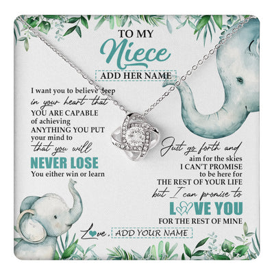Love Knot Necklace 14K White Gold Finish | 1 | Personalized To My Niece Necklace From Aunt Uncle Auntie You Will Never Lose Elephant Niece Birthday Gifts Graduation Christmas Custom Gift Box Message Card | teecentury
