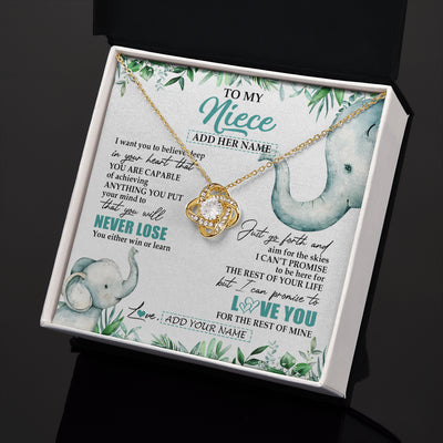Love Knot Necklace 18K Yellow Gold Finish | 2 | Personalized To My Niece Necklace From Aunt Uncle Auntie You Will Never Lose Elephant Niece Birthday Gifts Graduation Christmas Custom Gift Box Message Card | teecentury