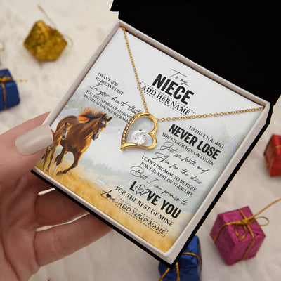 Forever Love Necklace 18K Yellow Gold Finish | 2 | Personalized To My Niece Necklace From Aunt Uncle Auntie You Will Never Lose Horse Niece Birthday Gifts Graduation Christmas Customized Gift Box Message Card | teecentury