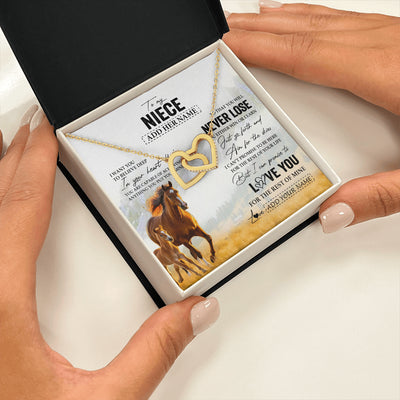Interlocking Hearts Necklace 18K Yellow Gold Finish | 2 | Personalized To My Niece Necklace From Aunt Uncle Auntie You Will Never Lose Horse Niece Birthday Gifts Graduation Christmas Customized Gift Box Message Card | teecentury
