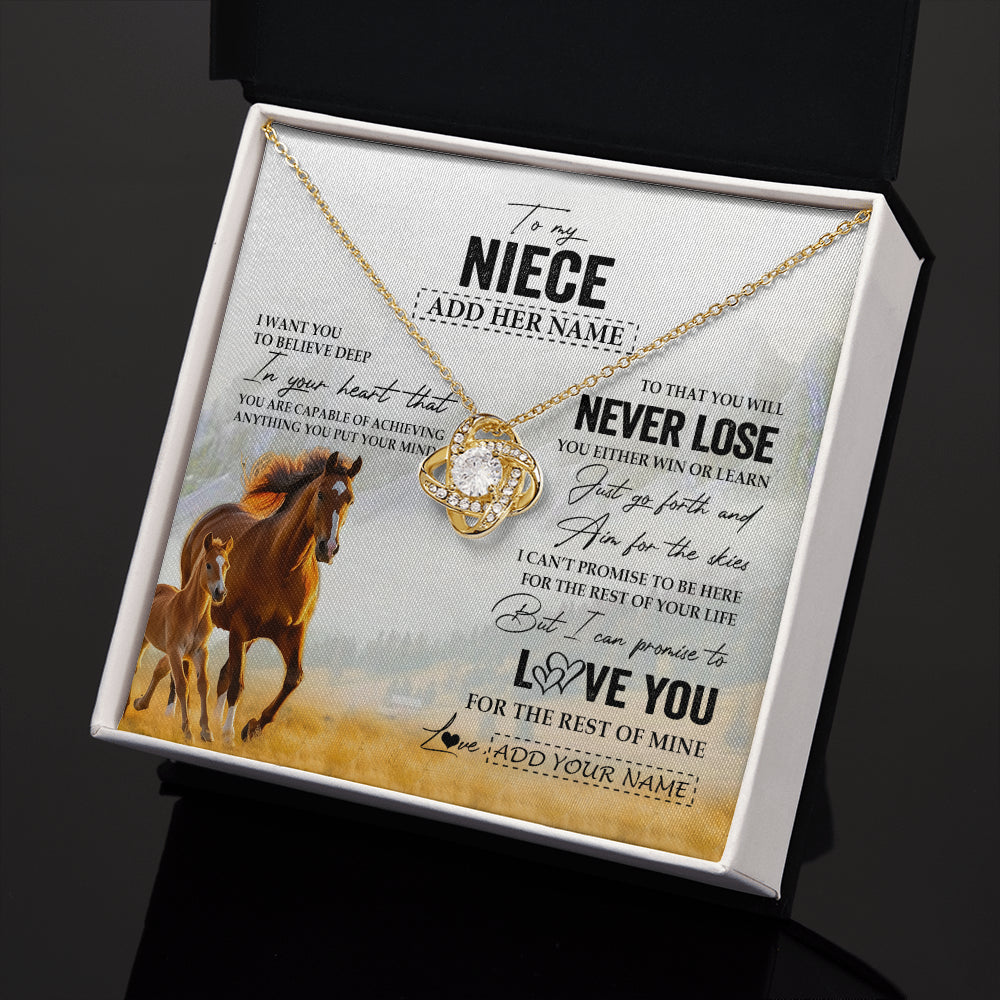 Love Knot Necklace 18K Yellow Gold Finish | 2 | Personalized To My Niece Necklace From Aunt Uncle Auntie You Will Never Lose Horse Niece Birthday Gifts Graduation Christmas Customized Gift Box Message Card | teecentury