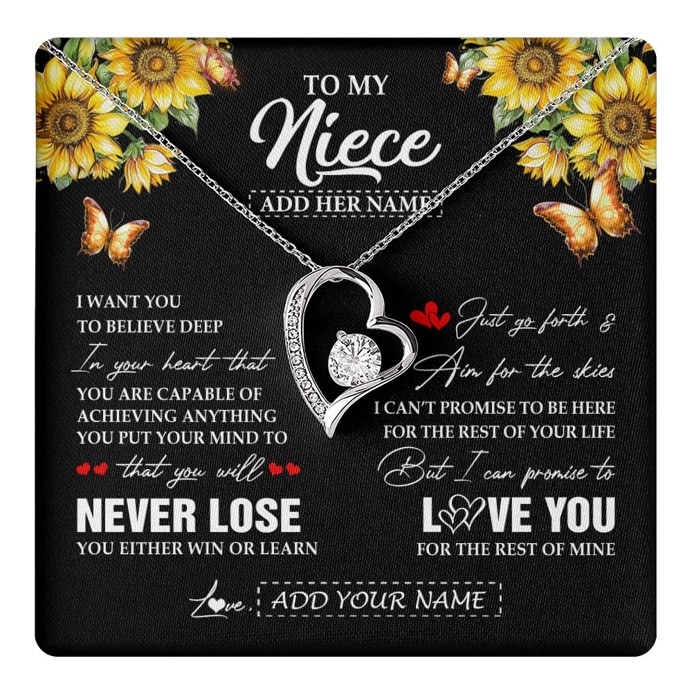 Forever Love Necklace 14K White Gold Finish | 1 | Personalized To My Niece Necklace From Aunt Uncle Auntie You Will Never Lose Sunflower Niece Birthday Gifts Graduation Christmas Custom Gift Box Message Card | teecentury.myshopify