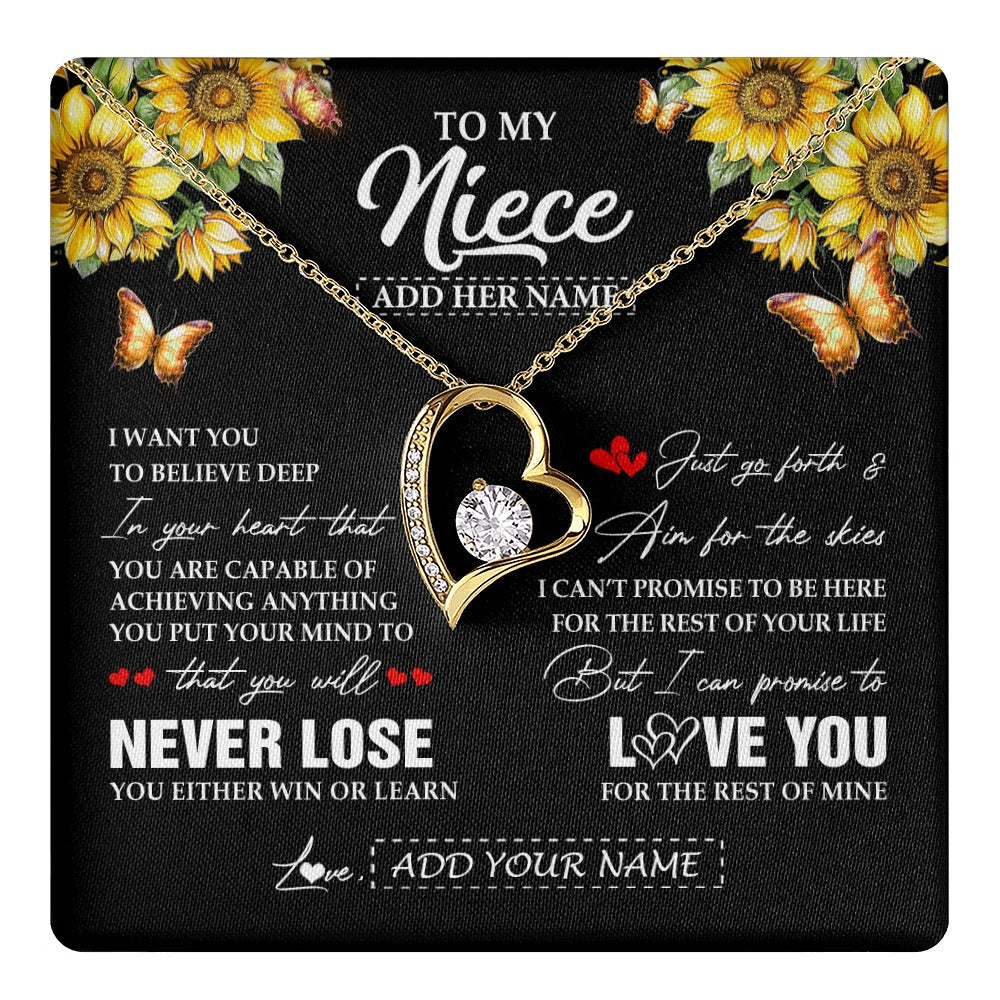Forever Love Necklace 18K Yellow Gold Finish | 1 | Personalized To My Niece Necklace From Aunt Uncle Auntie You Will Never Lose Sunflower Niece Birthday Gifts Graduation Christmas Custom Gift Box Message Card | teecentury.myshopify