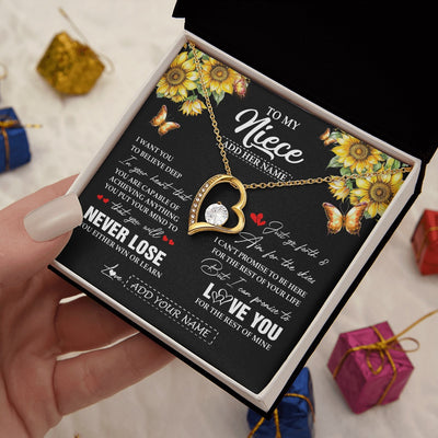Forever Love Necklace 18K Yellow Gold Finish | 2 | Personalized To My Niece Necklace From Aunt Uncle Auntie You Will Never Lose Sunflower Niece Birthday Gifts Graduation Christmas Custom Gift Box Message Card | teecentury.myshopify