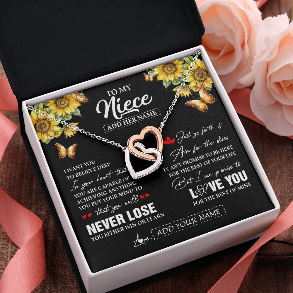 Interlocking Hearts Necklace Stainless Steel & Rose Gold Finish | 2 | Personalized To My Niece Necklace From Aunt Uncle Auntie You Will Never Lose Sunflower Niece Birthday Gifts Graduation Christmas Custom Gift Box Message Card | teecentury.myshopify