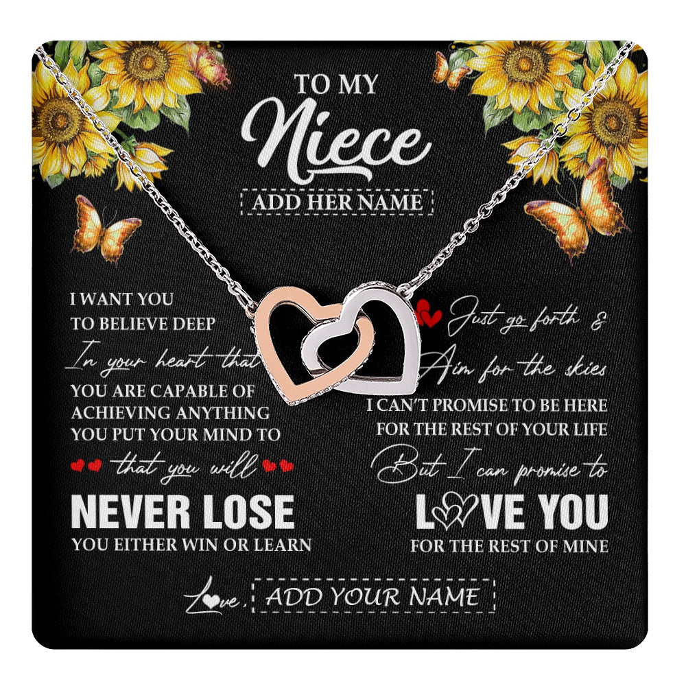 Interlocking Hearts Necklace Stainless Steel & Rose Gold Finish | 1 | Personalized To My Niece Necklace From Aunt Uncle Auntie You Will Never Lose Sunflower Niece Birthday Gifts Graduation Christmas Custom Gift Box Message Card | teecentury.myshopify