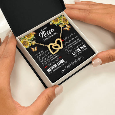 Interlocking Hearts Necklace 18K Yellow Gold Finish | 2 | Personalized To My Niece Necklace From Aunt Uncle Auntie You Will Never Lose Sunflower Niece Birthday Gifts Graduation Christmas Custom Gift Box Message Card | teecentury.myshopify