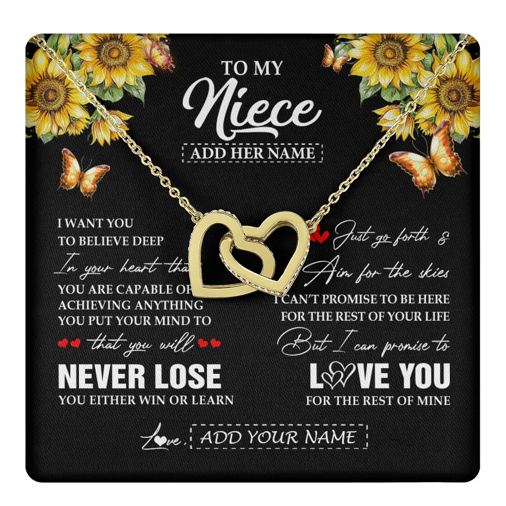 Interlocking Hearts Necklace 18K Yellow Gold Finish | 1 | Personalized To My Niece Necklace From Aunt Uncle Auntie You Will Never Lose Sunflower Niece Birthday Gifts Graduation Christmas Custom Gift Box Message Card | teecentury.myshopify