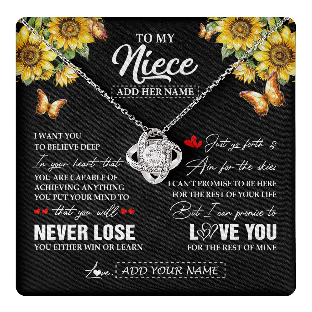Love Knot Necklace 14K White Gold Finish | 1 | Personalized To My Niece Necklace From Aunt Uncle Auntie You Will Never Lose Sunflower Niece Birthday Gifts Graduation Christmas Custom Gift Box Message Card | teecentury.myshopify