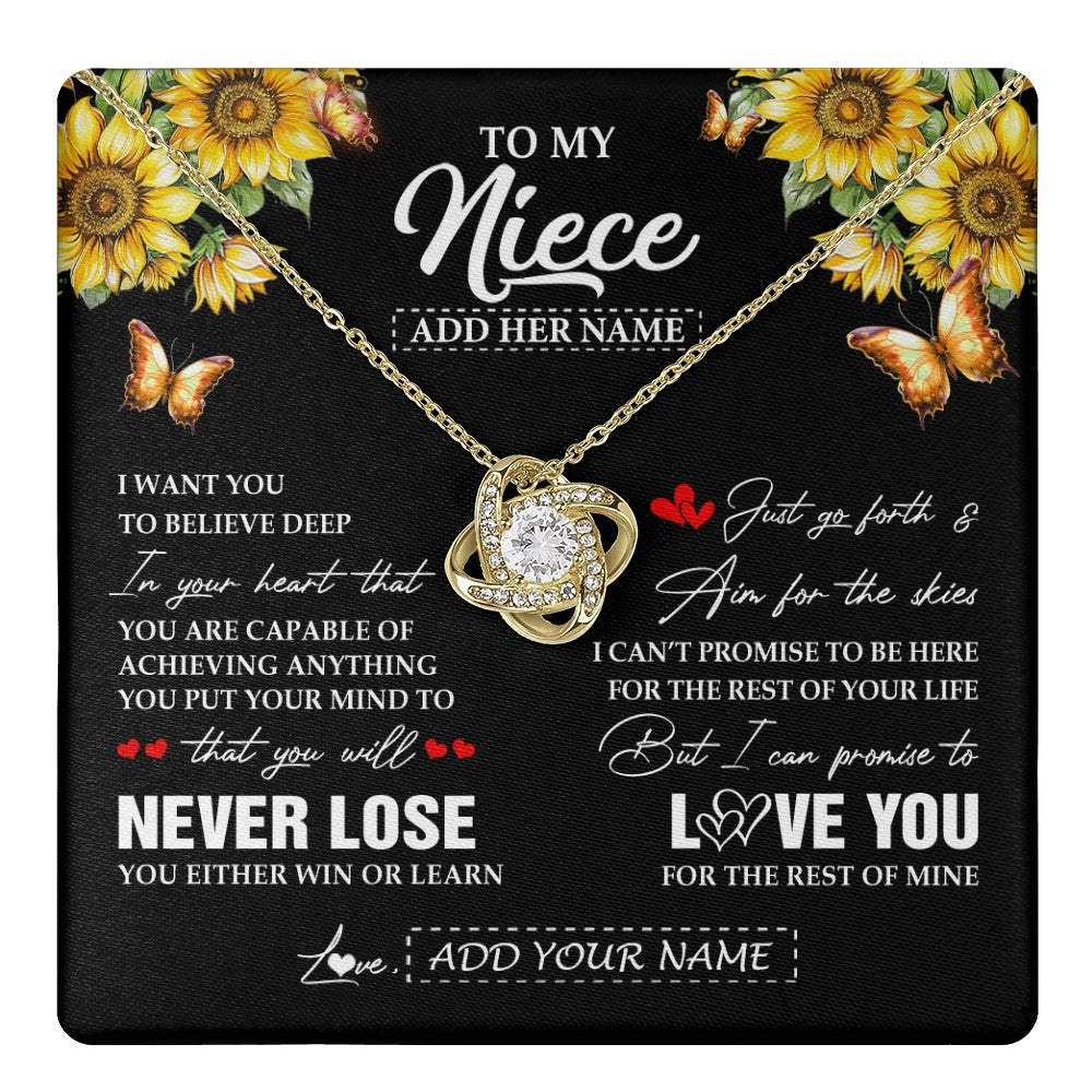 Love Knot Necklace 18K Yellow Gold Finish | 1 | Personalized To My Niece Necklace From Aunt Uncle Auntie You Will Never Lose Sunflower Niece Birthday Gifts Graduation Christmas Custom Gift Box Message Card | teecentury.myshopify