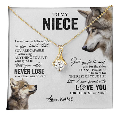 Alluring Beauty Necklace 18K Yellow Gold Finish | 1 | Personalized To My Niece Necklace From Aunt Uncle Auntie You Will Never Lose Wolf Niece Birthday Graduation Christmas Customized Gift Box Message Card | teecentury