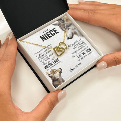 Interlocking Hearts Necklace 18K Yellow Gold Finish | 2 | Personalized To My Niece Necklace From Aunt Uncle Auntie You Will Never Lose Wolf Niece Birthday Graduation Christmas Customized Gift Box Message Card | teecentury