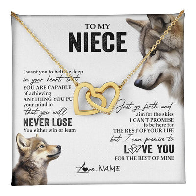 Interlocking Hearts Necklace 18K Yellow Gold Finish | 1 | Personalized To My Niece Necklace From Aunt Uncle Auntie You Will Never Lose Wolf Niece Birthday Graduation Christmas Customized Gift Box Message Card | teecentury