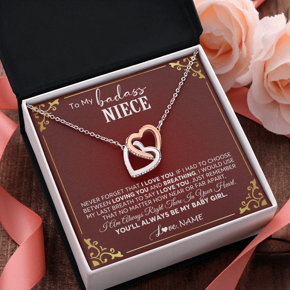 Interlocking Hearts Necklace Stainless Steel & Rose Gold Finish | 2 | Personalized To My Niece Necklace From Aunt Uncle Auntie You'll Always Be My Niece Birthday Christmas Jewelry Customized Gift Box Message Card | teecentury.myshopify