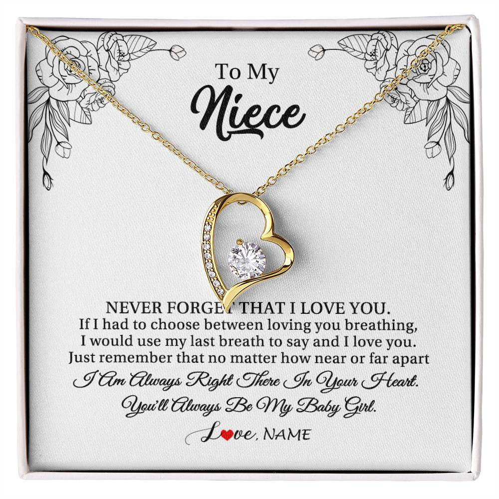 Forever Love Necklace 18K Yellow Gold Finish | 1 | Personalized To My Niece Necklace From Aunt Uncle Aunty Never Forget That I Love You Niece Birthday Graduation Christmas Customized Gift Box Message Card | teecentury
