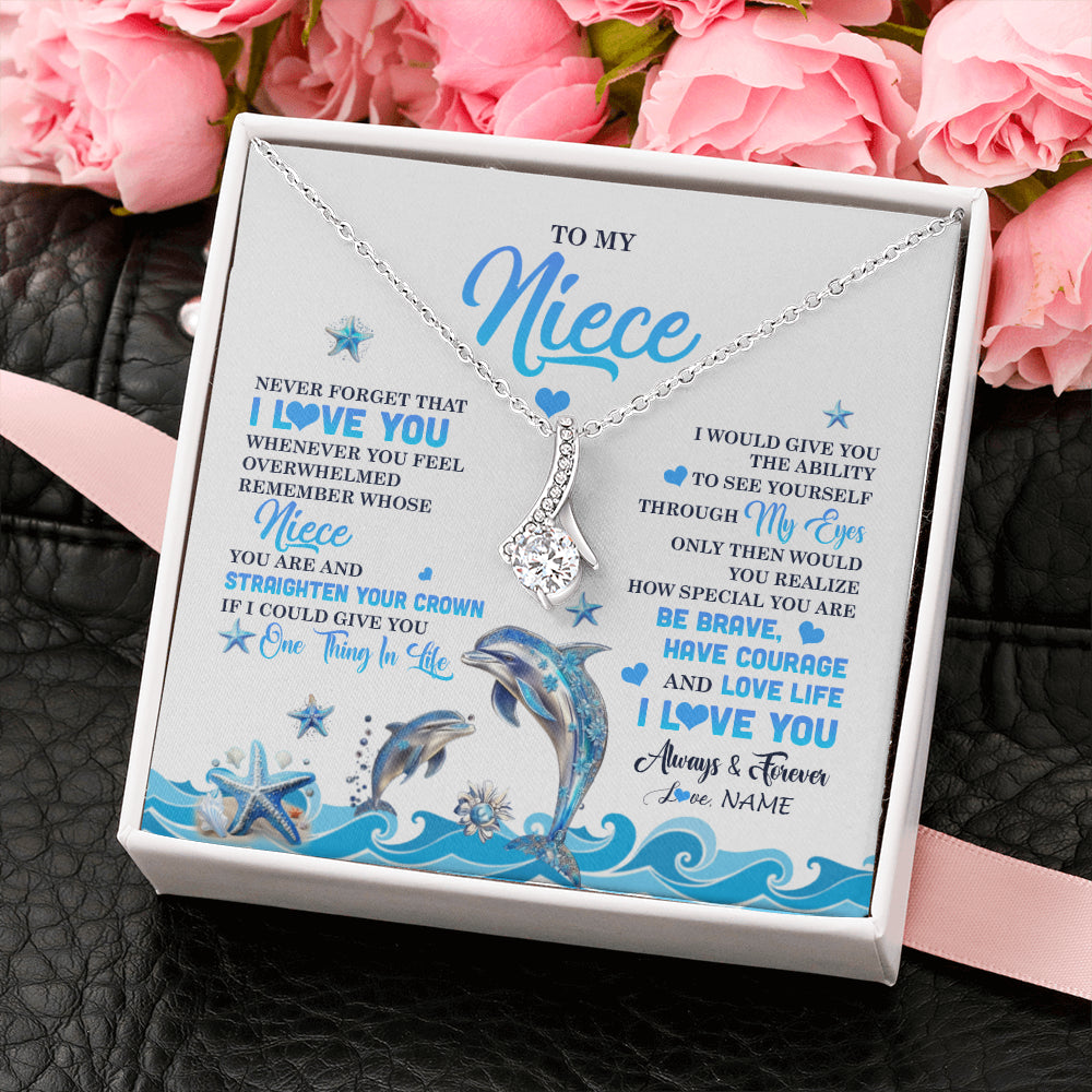 Alluring Beauty Necklace 14K White Gold Finish | 2 | Personalized To My Niece Necklace From Aunt Uncle Dophin Never Forget I Love You Niece Birthday Gifts Jewelry Christmas Customized Gift Box Message Card | teecentury