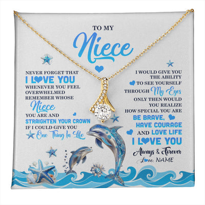 Alluring Beauty Necklace 18K Yellow Gold Finish | 1 | Personalized To My Niece Necklace From Aunt Uncle Dophin Never Forget I Love You Niece Birthday Gifts Jewelry Christmas Customized Gift Box Message Card | teecentury