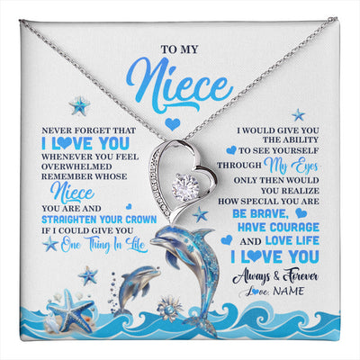 Forever Love Necklace 14K White Gold Finish | 1 | Personalized To My Niece Necklace From Aunt Uncle Dophin Never Forget I Love You Niece Birthday Gifts Jewelry Christmas Customized Gift Box Message Card | teecentury
