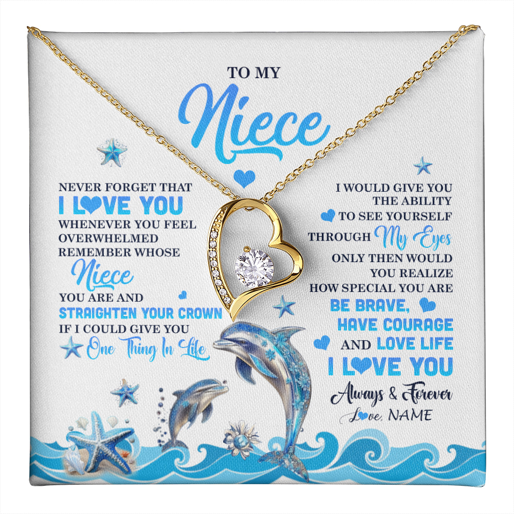 Forever Love Necklace 18K Yellow Gold Finish | 1 | Personalized To My Niece Necklace From Aunt Uncle Dophin Never Forget I Love You Niece Birthday Gifts Jewelry Christmas Customized Gift Box Message Card | teecentury