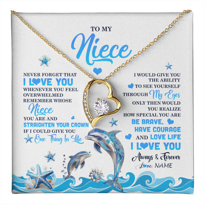 Forever Love Necklace 18K Yellow Gold Finish | 1 | Personalized To My Niece Necklace From Aunt Uncle Dophin Never Forget I Love You Niece Birthday Gifts Jewelry Christmas Customized Gift Box Message Card | teecentury