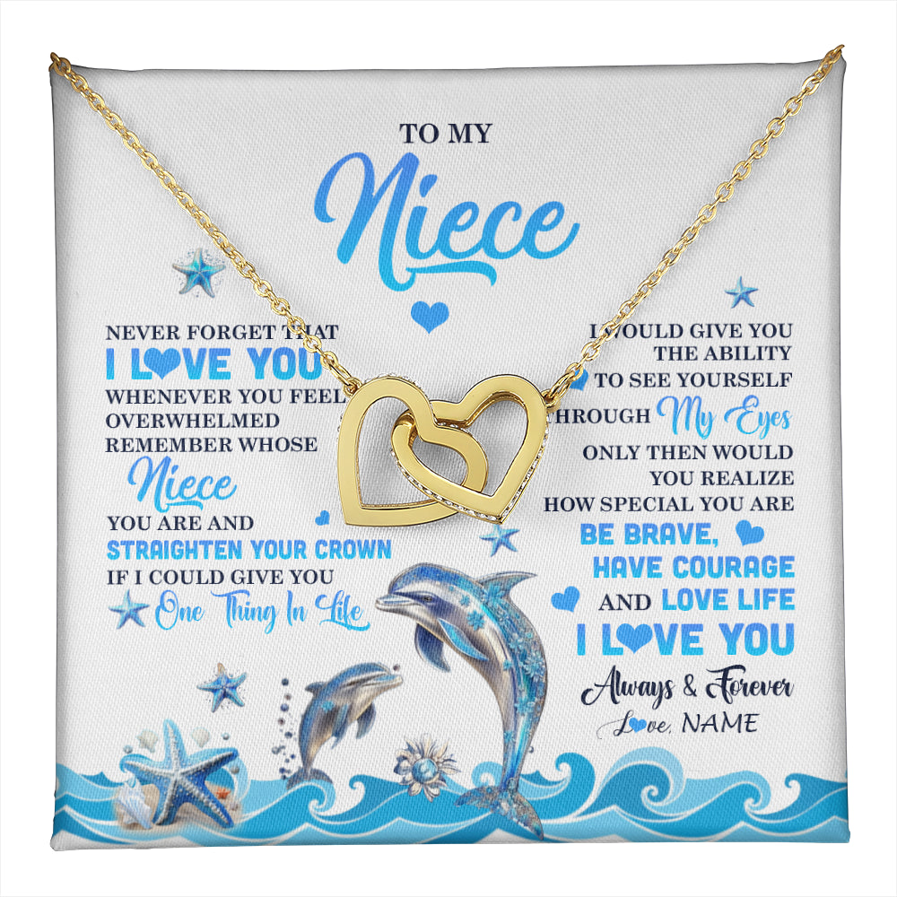 Interlocking Hearts Necklace 18K Yellow Gold Finish | 1 | Personalized To My Niece Necklace From Aunt Uncle Dophin Never Forget I Love You Niece Birthday Gifts Jewelry Christmas Customized Gift Box Message Card | teecentury