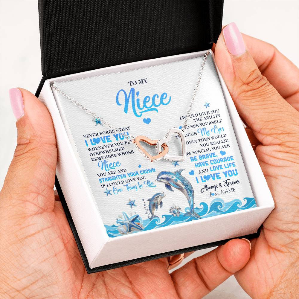 Interlocking Hearts Necklace Stainless Steel & Rose Gold Finish | 2 | Personalized To My Niece Necklace From Aunt Uncle Dophin Never Forget I Love You Niece Birthday Gifts Jewelry Christmas Customized Gift Box Message Card | teecentury