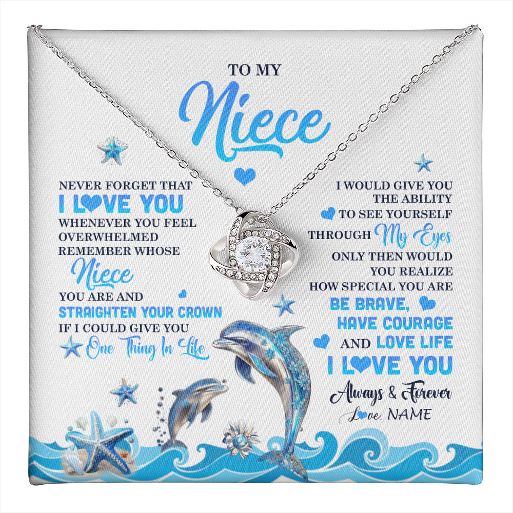 Love Knot Necklace 14K White Gold Finish | 1 | Personalized To My Niece Necklace From Aunt Uncle Dophin Never Forget I Love You Niece Birthday Gifts Jewelry Christmas Customized Gift Box Message Card | teecentury