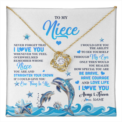 Love Knot Necklace 18K Yellow Gold Finish | 1 | Personalized To My Niece Necklace From Aunt Uncle Dophin Never Forget I Love You Niece Birthday Gifts Jewelry Christmas Customized Gift Box Message Card | teecentury