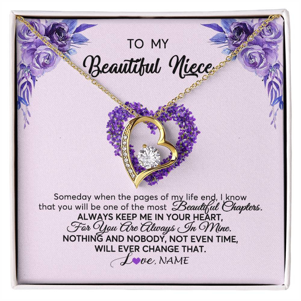 Forever Love Necklace 18K Yellow Gold Finish | Personalized To My Niece Necklace From Aunt Uncle Flower Always Keep Me In Your Heart Niece Jewelry Birthday Christmas Customized Gift Box Message Card | teecentury