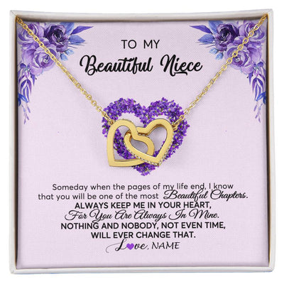Interlocking Hearts Necklace 18K Yellow Gold Finish | Personalized To My Niece Necklace From Aunt Uncle Flower Always Keep Me In Your Heart Niece Jewelry Birthday Christmas Customized Gift Box Message Card | teecentury
