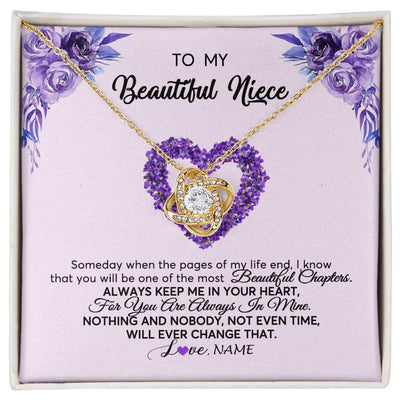 Love Knot Necklace 18K Yellow Gold Finish | Personalized To My Niece Necklace From Aunt Uncle Flower Always Keep Me In Your Heart Niece Jewelry Birthday Christmas Customized Gift Box Message Card | teecentury