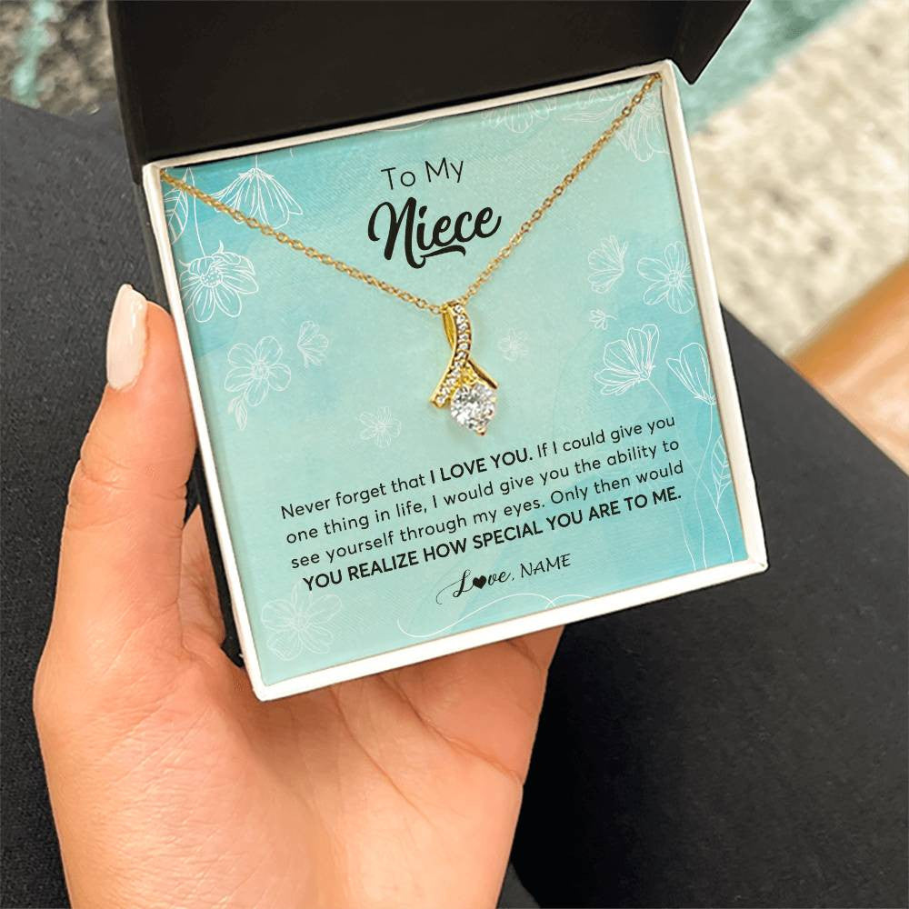 Alluring Beauty Necklace 18K Yellow Gold Finish | Personalized To My Niece Necklace From Aunt Uncle Flower Never Forget I Love You Niece Jewelry Graduation Birthday Christmas Customized Gift Box Message Card | teecentury