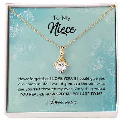 Alluring Beauty Necklace 18K Yellow Gold Finish | Personalized To My Niece Necklace From Aunt Uncle Flower Never Forget I Love You Niece Jewelry Graduation Birthday Christmas Customized Gift Box Message Card | teecentury