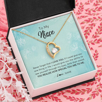 Forever Love Necklace 18K Yellow Gold Finish | Personalized To My Niece Necklace From Aunt Uncle Flower Never Forget I Love You Niece Jewelry Graduation Birthday Christmas Customized Gift Box Message Card | teecentury