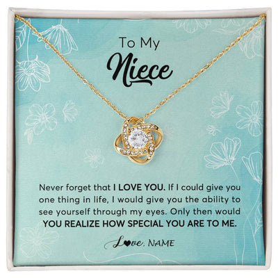 Love Knot Necklace 18K Yellow Gold Finish | Personalized To My Niece Necklace From Aunt Uncle Flower Never Forget I Love You Niece Jewelry Graduation Birthday Christmas Customized Gift Box Message Card | teecentury