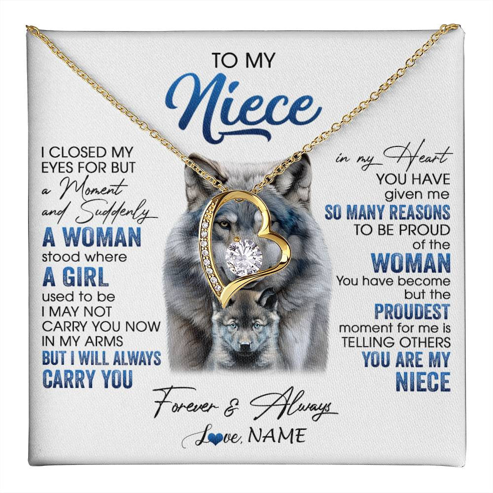 Forever Love Necklace 18K Yellow Gold Finish | 1 | Personalized To My Niece Necklace From Aunt Uncle I Close My Eyes For But A Moment Wolf Niece Birthday Gifts Christmas Customized Gift Box Message Card | teecentury