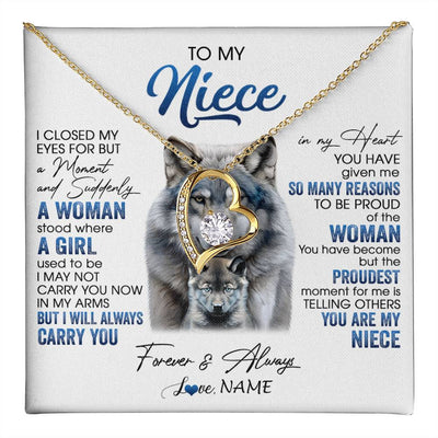 Forever Love Necklace 18K Yellow Gold Finish | 1 | Personalized To My Niece Necklace From Aunt Uncle I Close My Eyes For But A Moment Wolf Niece Birthday Gifts Christmas Customized Gift Box Message Card | teecentury