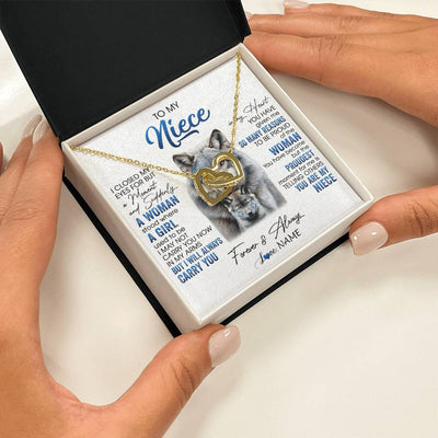 Interlocking Hearts Necklace 18K Yellow Gold Finish | 2 | Personalized To My Niece Necklace From Aunt Uncle I Close My Eyes For But A Moment Wolf Niece Birthday Gifts Christmas Customized Gift Box Message Card | teecentury