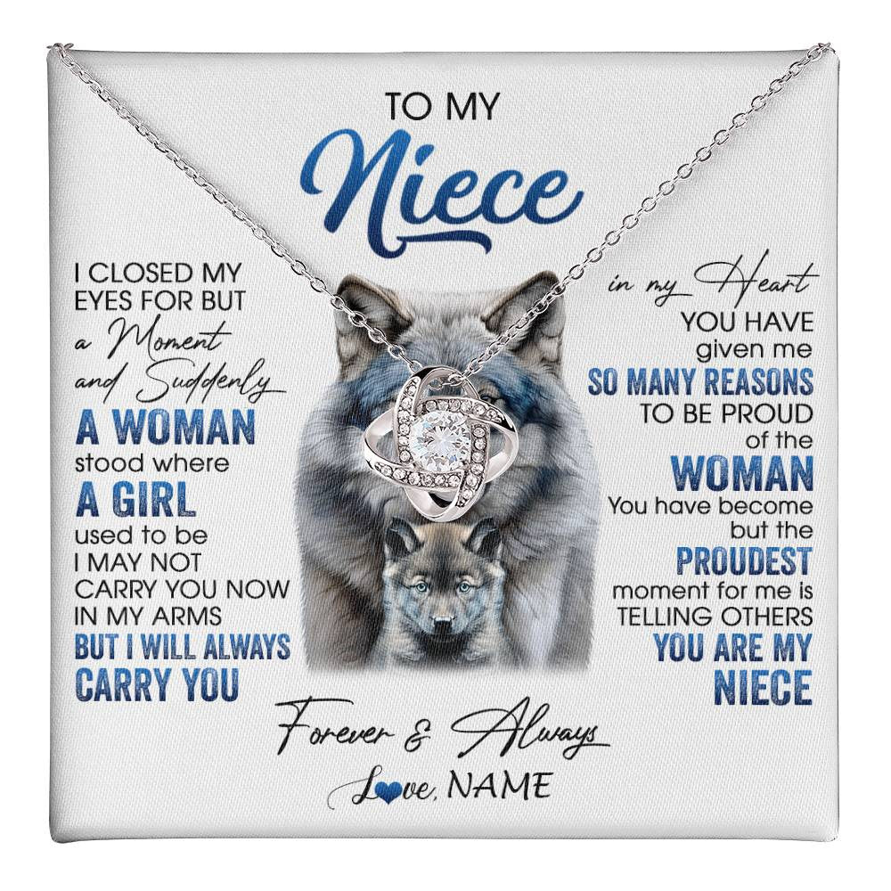 Love Knot Necklace 14K White Gold Finish | 1 | Personalized To My Niece Necklace From Aunt Uncle I Close My Eyes For But A Moment Wolf Niece Birthday Gifts Christmas Customized Gift Box Message Card | teecentury