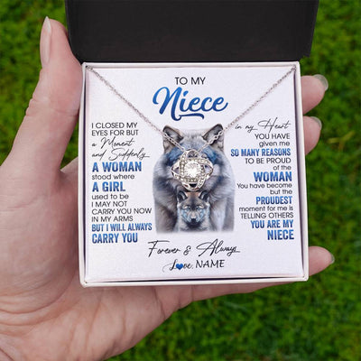 Love Knot Necklace 14K White Gold Finish | 2 | Personalized To My Niece Necklace From Aunt Uncle I Close My Eyes For But A Moment Wolf Niece Birthday Gifts Christmas Customized Gift Box Message Card | teecentury