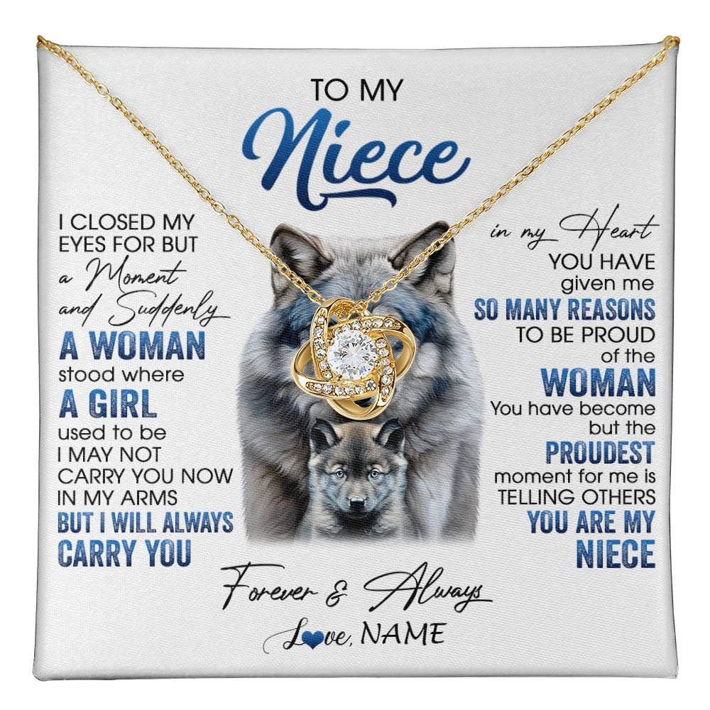 Love Knot Necklace 18K Yellow Gold Finish | 1 | Personalized To My Niece Necklace From Aunt Uncle I Close My Eyes For But A Moment Wolf Niece Birthday Gifts Christmas Customized Gift Box Message Card | teecentury