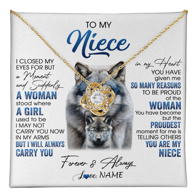 Love Knot Necklace 18K Yellow Gold Finish | 1 | Personalized To My Niece Necklace From Aunt Uncle I Close My Eyes For But A Moment Wolf Niece Birthday Gifts Christmas Customized Gift Box Message Card | teecentury